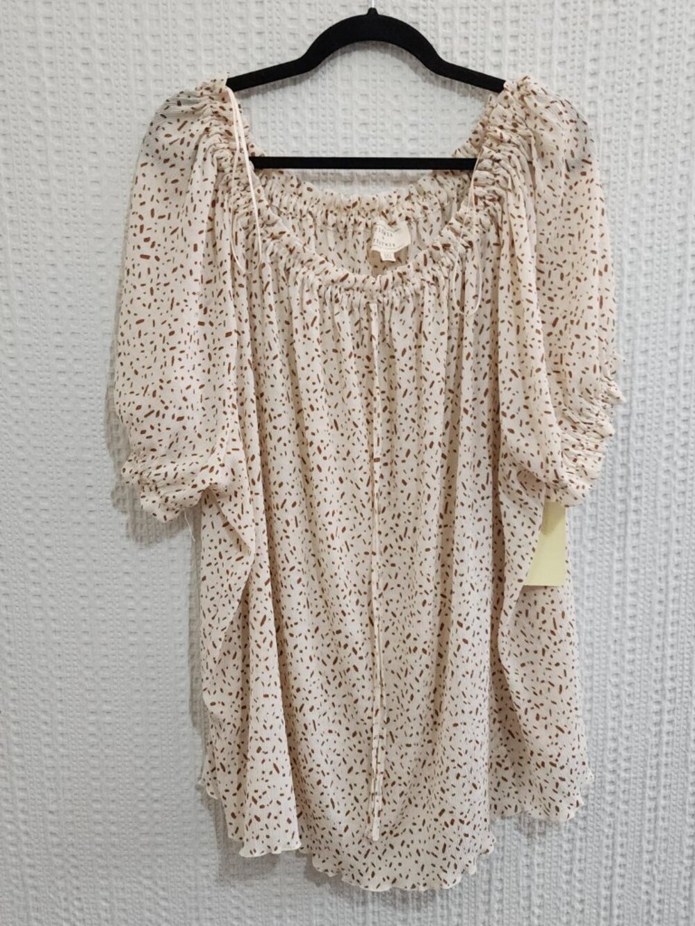 Flower & Feather 3XL Cream Brown Speckled Boho Peasant Blouse Plus Size - Picture 4 of 13